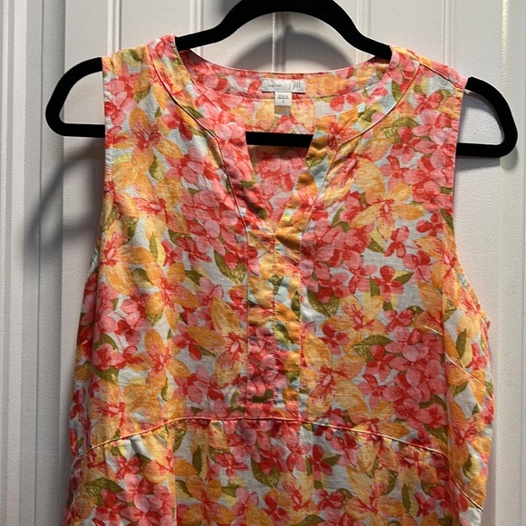 J. Jill Love 100% Linen Sleeveless Coral Floral Dress. Size Small. - Picture 8 of 12